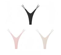 KUKUMOOD V String Micro Thong Women Cotton G-String Seamless Sexy High Waisted Nude/Black/Pink 3 Pack(XS)