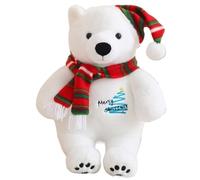 KUKUShining Christmas Polar Bear Plush, Cuddly Stuffed Animal Doll with Scarf & Hat Fluffy White Bears Plushies Toy for Valentine's Day(Green,25cm/9.8in)