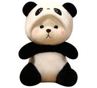 KUKUShining Cross Dressing Panda Plush, Cuddly Stuffed Animal Doll with Removable Hat Cartoon Sitting Teddy Plushie Toy for Kids(35cm/13.8in)