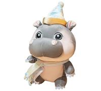 KUKUShining Hippo Plush, Realistic Hippopotamus Stuffed Animal Plushie Doll with Sunglass Scarf Skirt Soft Snuggly Playtime Companions for Childrens(Khaki)