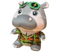 KUKUShining Hippo Plush, Realistic Hippopotamus Stuffed Animal Plushie Doll with Sunglass Scarf Skirt Soft Snuggly Playtime Companions for Childrens(Green)