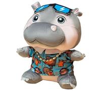 KUKUShining Hippo Plush, Realistic Hippopotamus Stuffed Animal Plushie Doll with Sunglass Scarf Skirt Soft Snuggly Playtime Companions for Childrens(Blue)
