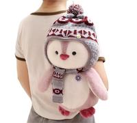 KUKUShining Penguin Backpack Plush, Cute Stuffed Animal Dolls with Scarf Soft Penguins Pillow Plushie Toy Gifts for Birthday Valentines(Pink)