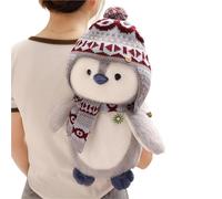 KUKUShining Penguin Backpack Plush, Cute Stuffed Animal Dolls with Scarf Soft Penguins Pillow Plushie Toy Gifts for Birthday Valentines(Grey)