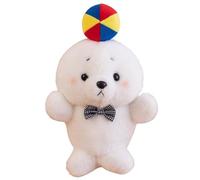 KUKUShining Seal Plush, Soft Cuddly Stuffed Ocean Animals Ocean Doll With Stress Relieving Ball Bow Tie Seals Plushie Toy Playtime Companions(White)