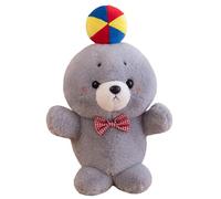 KUKUShining Seal Plush, Soft Cuddly Stuffed Ocean Animals Ocean Doll With Stress Relieving Ball Bow Tie Seals Plushie Toy Playtime Companions(Grey)