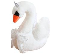 KUKUShining Swan Plush, Soft Cuddly Stuffed Animal Doll with Crown Realistic Furry Lace Swans Plushie Toys Playtime Companions for Kids(White,38cm/14.9in)