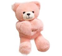 KUKUShining Teddy Bear Plush, Cuddly Stuffed Animal Hugging Heart Sitting Bears Doll Soft Plushie Toy Gift for Kids Girlfriend(Pink)