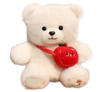 KUKUShining Teddy Bear Plush, Cute Bear Stuffed Animals Doll with Apple Bag Kawaii Teddy Plushie Toy Gifts for Valentine's Day(White,25cm/9.8in)