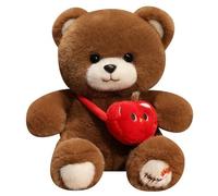 KUKUShining Teddy Bear Plush, Cute Bear Stuffed Animals Doll with Apple Bag Kawaii Teddy Plushie Toy Gifts for Valentine's Day(Brown,35cm/13.8in)
