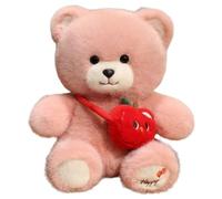 KUKUShining Teddy Bear Plush, Cute Bear Stuffed Animals Doll with Apple Bag Kawaii Teddy Plushie Toy Gifts for Valentine's Day(Pink,25cm/9.8in)