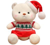 KUKUShining Teddy Bear Plush Toy, Cute with Santa Hat Stuffed Animals Plushie Fluffy Pillow Dolls Kids Girlfriend(Women)