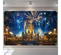 KUKUSOUL Fireworks Starry Night Photo Background Princess Castle Backdrop | Polyester Night Colourful Fireworks Dreamy Castle Decor For Girl Birthday Party Wedding Baby Shower 6X4FT KUHBDJ279