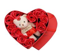 KUKUTrue® 10 Preserved Roses with Plush Bear in Gift Box, Forever Rose, Gifts for Girlfriend, Valentine’s Day, Anniversary, Valentines Gifts for Her, Gift Her/Him