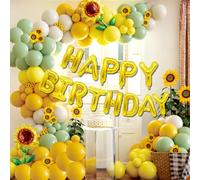 KUKUTrue® Balloon Garland, Easter Balloon Arch, Spring Sunflower Happy Birthday Balloons, 73-Piece Yellow Green White Balloons Arch Kit, Bright Garden Style Birthday Decoration for Party