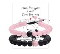 KUKUTrue® Magnetic Couple Bracelets with Magnetic Heart Pendants, 2PCS Matching Dual-Color Beaded Bracelet, Adjustable Fit, Couples Bracelets, Valentines Gifts for Her, Valentines Gifts for Him