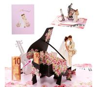 KUKUTrue® Pop Up Wedding-Piano Card, 3D Wedding Card for Bride and Groom, Wedding Anniversary Cards with Envelope, Money Gift & Honeymoon Gift, Beautiful Wedding Congratulations