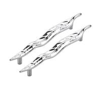 KUKUUU 2 Pcs Cabinet Leaf Shaped Drawer Pull Handles Dresser Closet Handle(Chrome,Hole Distance 128mm)