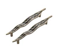 KUKUUU 2 Pcs Cabinet Leaf Shaped Drawer Pull Handles Dresser Closet Handle(Vintage Bronze,Hole Distance 128mm)