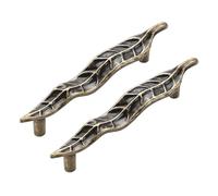 KUKUUU 2 Pcs Cabinet Leaf Shaped Drawer Pull Handles Dresser Closet Handle(Vintage Bronze,Hole Distance 96mm)