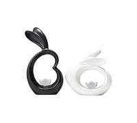 KUKUUU 2 Pcs Ceramic Rabbit Statue Modern Abstract Art Sculpture Crafts Home Office Decor(A)