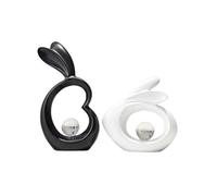 KUKUUU 2 Pcs Ceramic Rabbit Statue Modern Abstract Art Sculpture Crafts Home Office Decor(B)