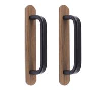 KUKUUU 2pcs Self-Adhesive Handles Cabinet Window Sliding Closet Door Handle Aluminum Alloy(Walnut+Black)