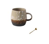 KUKUUU 330ML Pottery Coffee Mug with Spoon Tea Cup Home Office Gift(A)