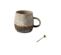 KUKUUU 330ML Pottery Coffee Mug with Spoon Tea Cup Home Office Gift(B)