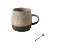 KUKUUU 330ML Pottery Coffee Mug with Spoon Tea Cup Home Office Gift(C)