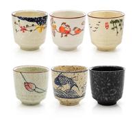 KUKUUU 6 Pcs Ceramic Tea Cups Coffee Water Juice Mug Gift