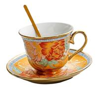KUKUUU Ceramic Coffee Cup with Saucer Set for Tea Espresso Cafe Kitchen Party (Color : Flower)