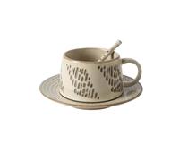 KUKUUU Ceramic Coffee Mug with Coaster and Spoon Set Home Afternoon Tea Art Cup(C)