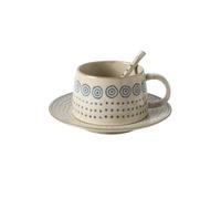 KUKUUU Ceramic Coffee Mug with Coaster and Spoon Set Home Afternoon Tea Art Cup(D)