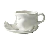 KUKUUU Ceramic Face Coffee Cup Set and Saucer Tea Coffee Mugs(White)
