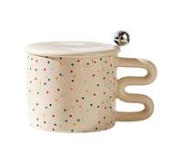 KUKUUU Ceramic Mug with Lid and Spoon Breakfast Cup(A)