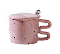 KUKUUU Ceramic Mug with Lid and Spoon Breakfast Cup(B)