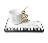 KUKUUU Ceramic Piano Coffee Mug with Saucer and Spoon Music Notes Tea Cup Gift for Music Lovers Gift