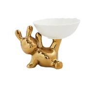 KUKUUU Ceramics Bunny Figurine Statue With Key Storage Tray Decorative Sculpture(Gold)
