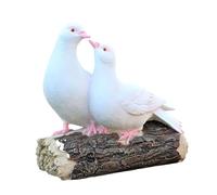 KUKUUU Couple Pigeon Statue Bird Standing On Tree Stump Ornaments Home Decoration Figurine