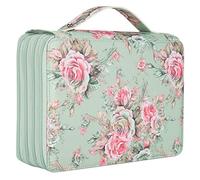 Kukyller 200 Slots Pencil Case, 4 Layer Large Capacity Rose Pencil Case Organizer Pen Organizer Bag Pen Bag Holder for Artists (Rose on Green Background)