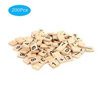 Kukyller 200pcs Wood Tiles Numbers and Symbols Wooden Pieces, Wood Number Tiles 0-9 Children Educational Game Toy Learning Letters Words Tool