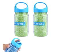 Kukyller Cooling Towel, 2PCS Cooling Towels with Storage Bottle Ice Towel Sweat Towel for Neck and Face Yoga Sport Running Gym Towels (Green)
