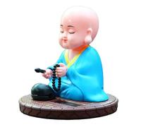 Kukyller Little Buddha Statue, Auto Nodding Knocking Solar Little Monk Figurine Chinese Funny Car Shaking Head Toy Dashboard Ornament for Car (Blue)