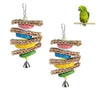 Kukyller Parrot Toys, 2PCS Towel Gourd Handmade Wooden Bird Cage Toy with Bell for Parrots Birds Have Fun