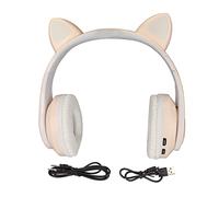 Kukyller Wireless Bluetooth Cat Ear Headphones, Wired Mode Foldable Headset Bluetooth Cat Ear Headphones for Kids Adults LED Light Flashing Glowing On-Ear Stereo Headset for Laptop Pc Table (Khaki)