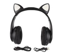 Kukyller Wireless Bluetooth Cat Ear Headphones, Wired Mode Foldable Headset Bluetooth Cat Ear Headphones for Kids Adults LED Light Flashing Glowing On-Ear Stereo Headset for Laptop Pc Table (Black)