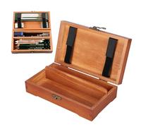 Kukyller Wooden Storage Box, Wooden Art Box Stationery Storage Case with Lid and Lock for Artist Supplies Brushes Pencils Erasers