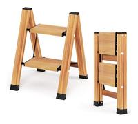 KULACO 2-Step Folding Aluminium Ladder, Wood Grain, 150kg Load Capacity, EN131 Certified