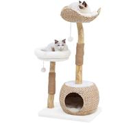 KULAMOON Cat Tree Tower for Indoor Cats, Modern Real Wood Cat Condo with Scratching Post, Jumping Platforms, Hanging Toy Ball for Multi-Cat Households